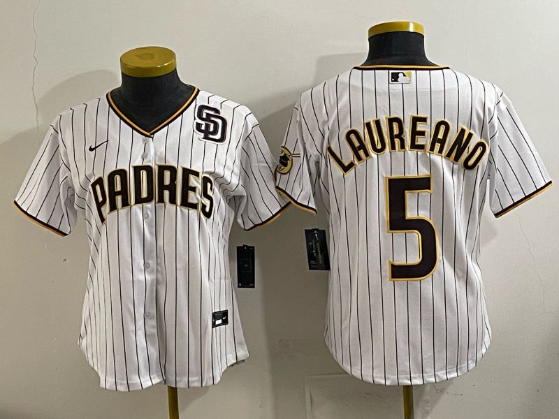 Youth San Diego Padres #5 Laureano White Stripe Nike 2025 MLB Jersey 02